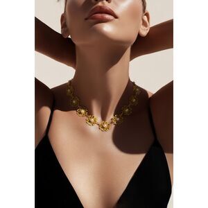 Elegant Yellow Open Flower Necklace with Faux Pearl Detail NWOT